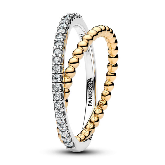 PANDORA Signature dvojitý prsten s korálkovým motivem prsten 164827C01