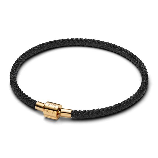 PANDORA černý šňůrkový náramek s pozlaceným zapínáním náramek 564530C01