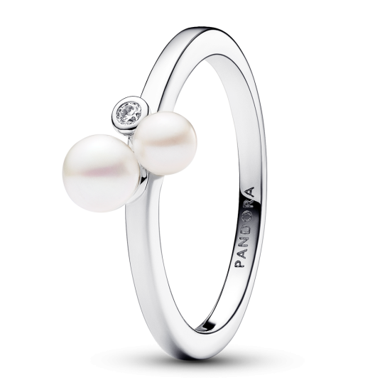 PANDORA prsten Duo perla a zirkon prsten 193156C01