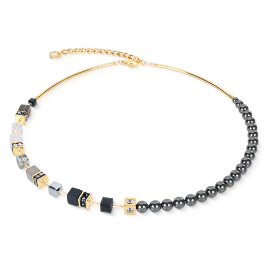 COEUR DE LION náhrdelník GeoCUBE Precious Fusion Pearls Anthracite Glow náhrdelník 5086-10-1216