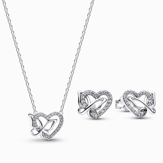 PANDORA set náhrdelník a náušnice Srdce s motýlem šperkový set 394477C01+294476C01