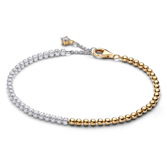 PANDORA Signature stříbrný a pozlacený náramek s korálkovým motivem náramek 564820C01
