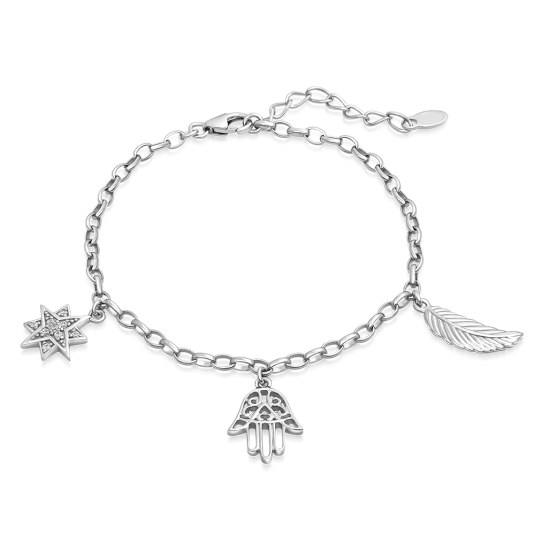 SOFIA stříbrný náramek se symboly - hvězda, Hamsa, list náramek AEAB10263Z/R