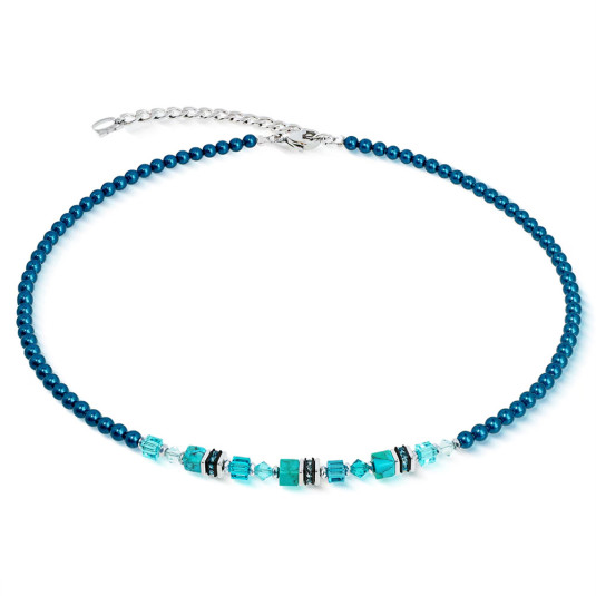 COEUR DE LION náhrdelník GeoCUBE Princess Teal Glow silver náhrdelník 2103-10-0624