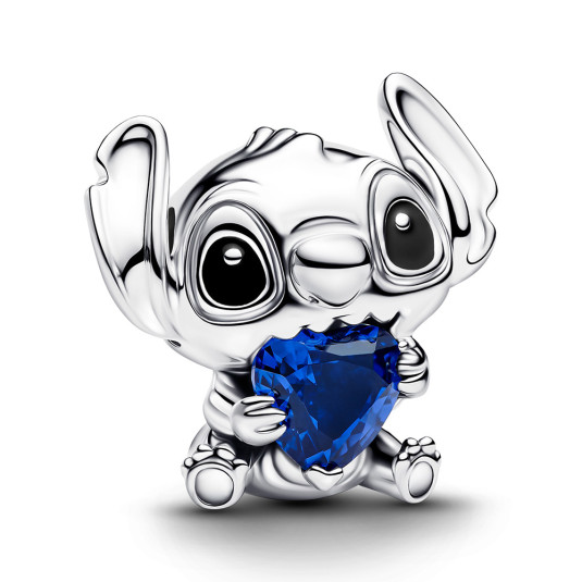 PANDORA Disney stříbrný korálek Stitch s modrým srdcem přívěšek 794731C01