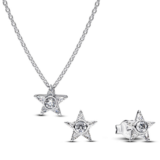 PANDORA set náhrdelník a náušnice Sparkling Stella šperkový set 395078C01+295089C01