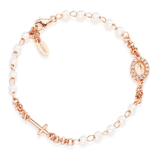 AMEN stříbrný náramek Rosary pearls and Miracolosa pavè náramek BRORBZ-M3