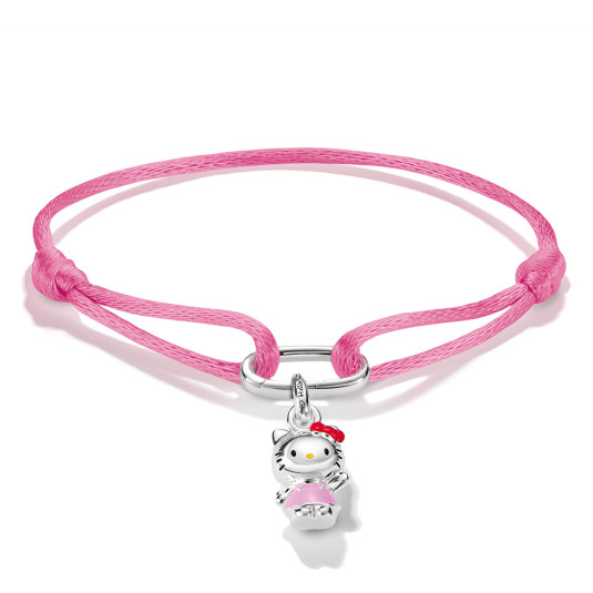 THOMAS SABO CONNECT růžový textilní náramek s přívěskem Hello Kitty náramek A2242-M07-9