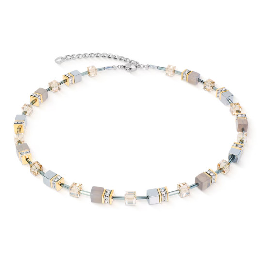 COEUR DE LION náhrdelník GeoCUBE Agate & Hematite grey-gold náhrdelník 4017-10-1216