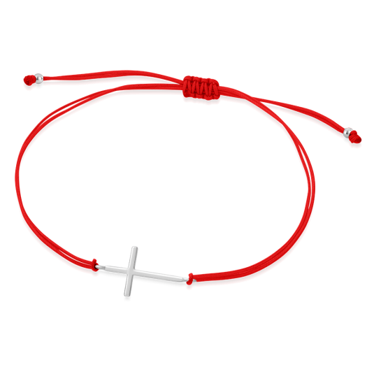 SOFIA červená šňůrka se stříbrným křížkem náramek WEW0546-J-RED