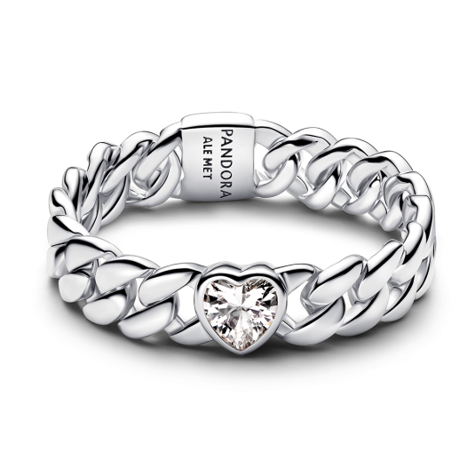 PANDORA prsten v řetízkovém designu se zirkonovým srdíčkem prsten 194386C01