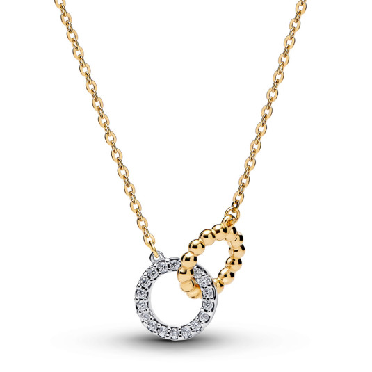 PANDORA Signature pozlacený náhrdelník s propojenými kruhy na řetízku náhrdelník 364825C01