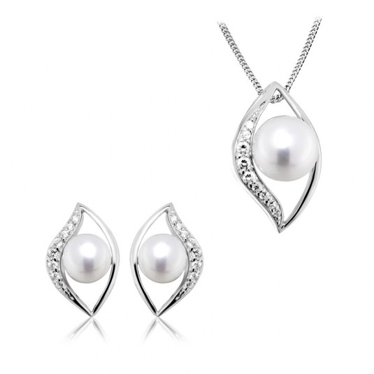 SOFIA perlový stříbrný set náušnice a přívěsek šperkový set AEAP2411Z,WFM/R+AEAE3167Z,WFM/R