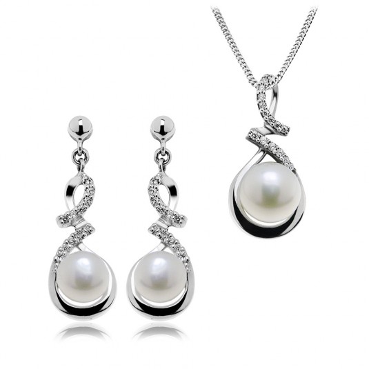SOFIA perlový stříbrný set náušnice a přívěsek šperkový set AEAP1930Z,WFM/R+AEAE2540Z,WFM/R