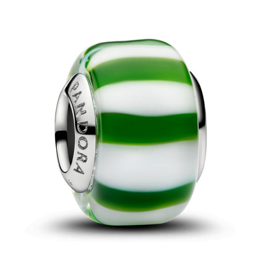 PANDORA korálek Zelené pruhované sklo Murano přívěšek 735071C02
