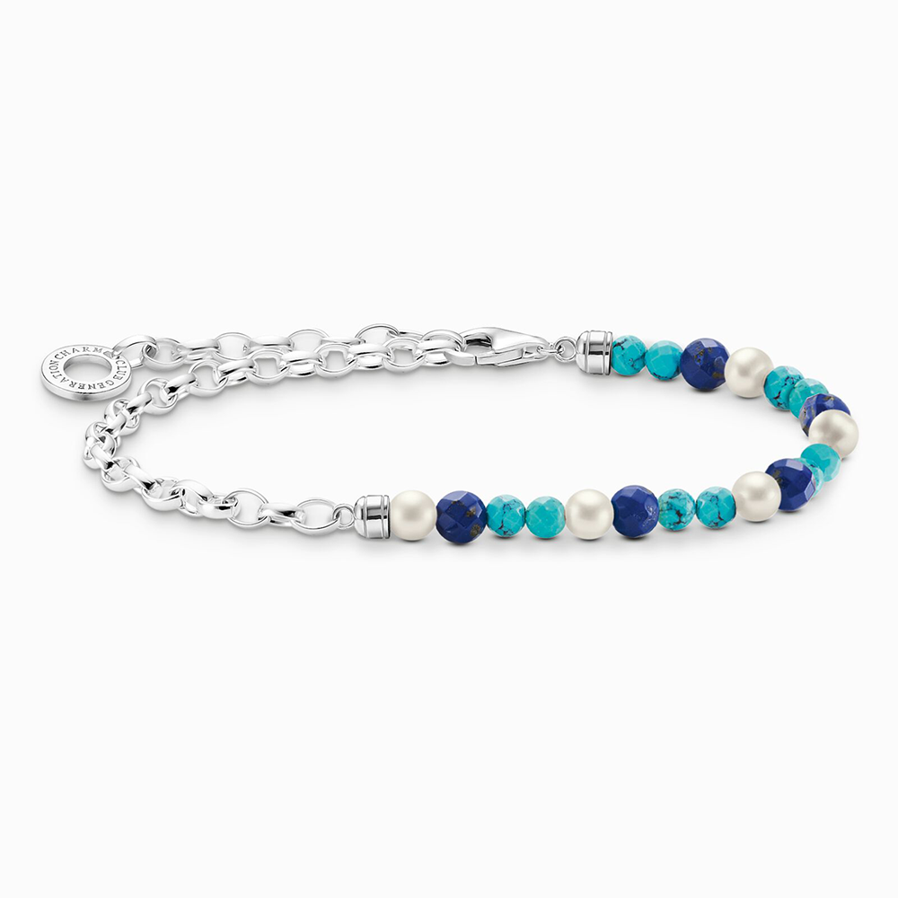THOMAS SABO charm bracelet Blue beads white pearls and chain links