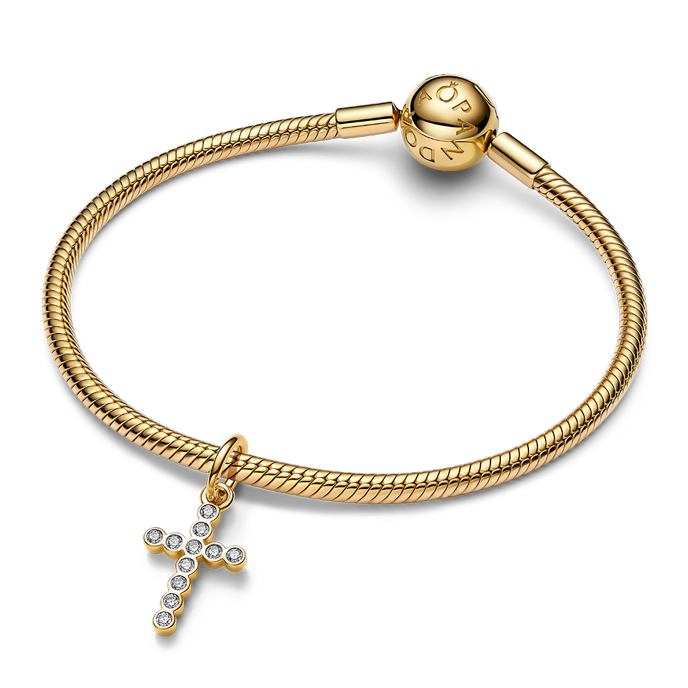 PANDORA gold-plated bead Cross with zircons M-764063C01